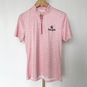 Greg Norman Women's Pink Umbrella Pattern Polo Shirt Size M Quarter-Zip Stretch